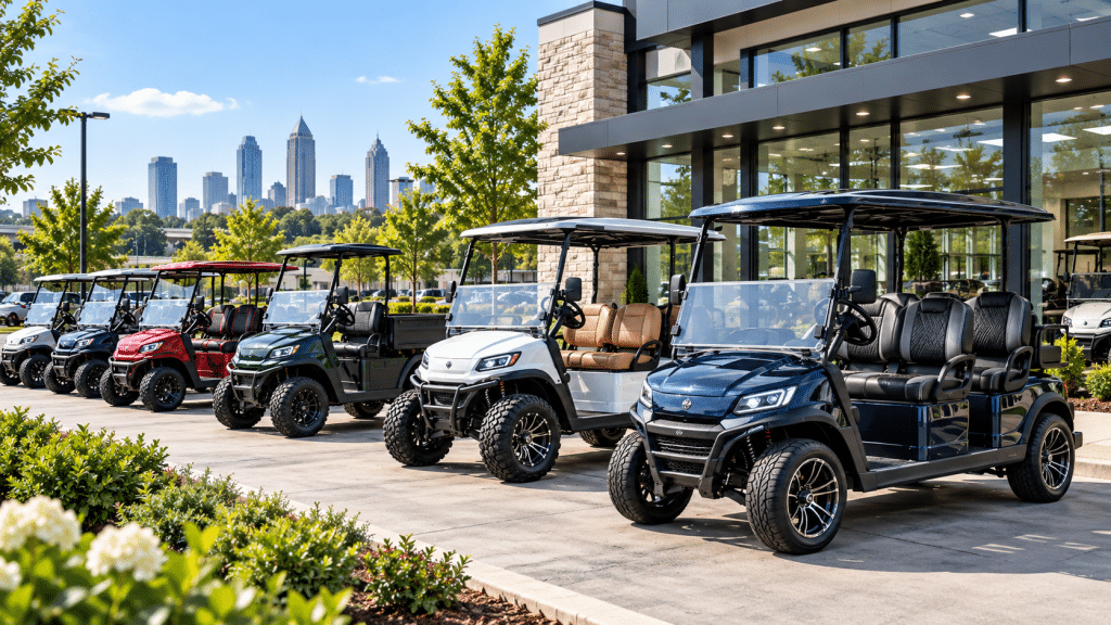 Used and new golf carts on the Golf Carts Atlanta lot in Marietta, GA